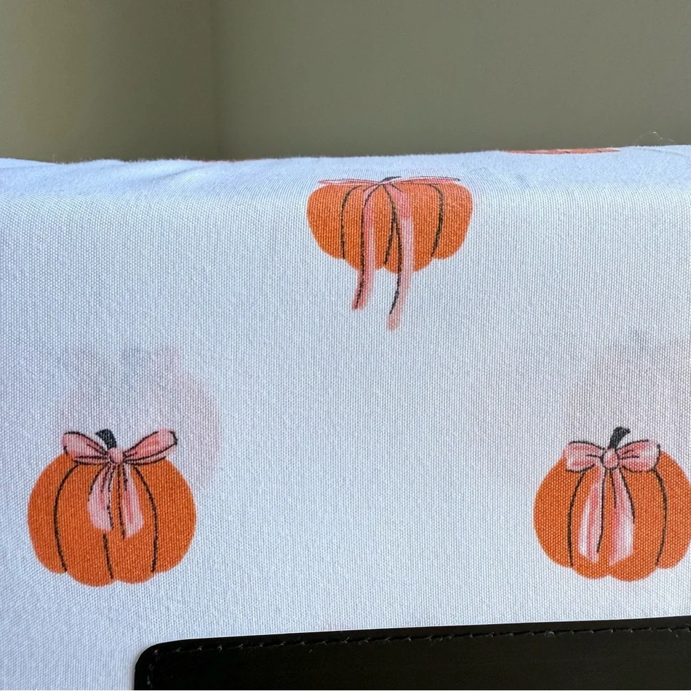 Cynthia Rowley Queen Sheet Set Pumpkin Pink Bow Fall Halloween Cottagecore NWT